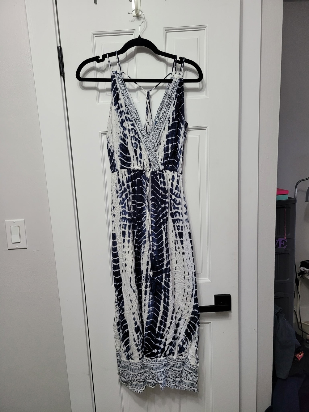 blue island Navy and White Tie-Dye Maxi Dress